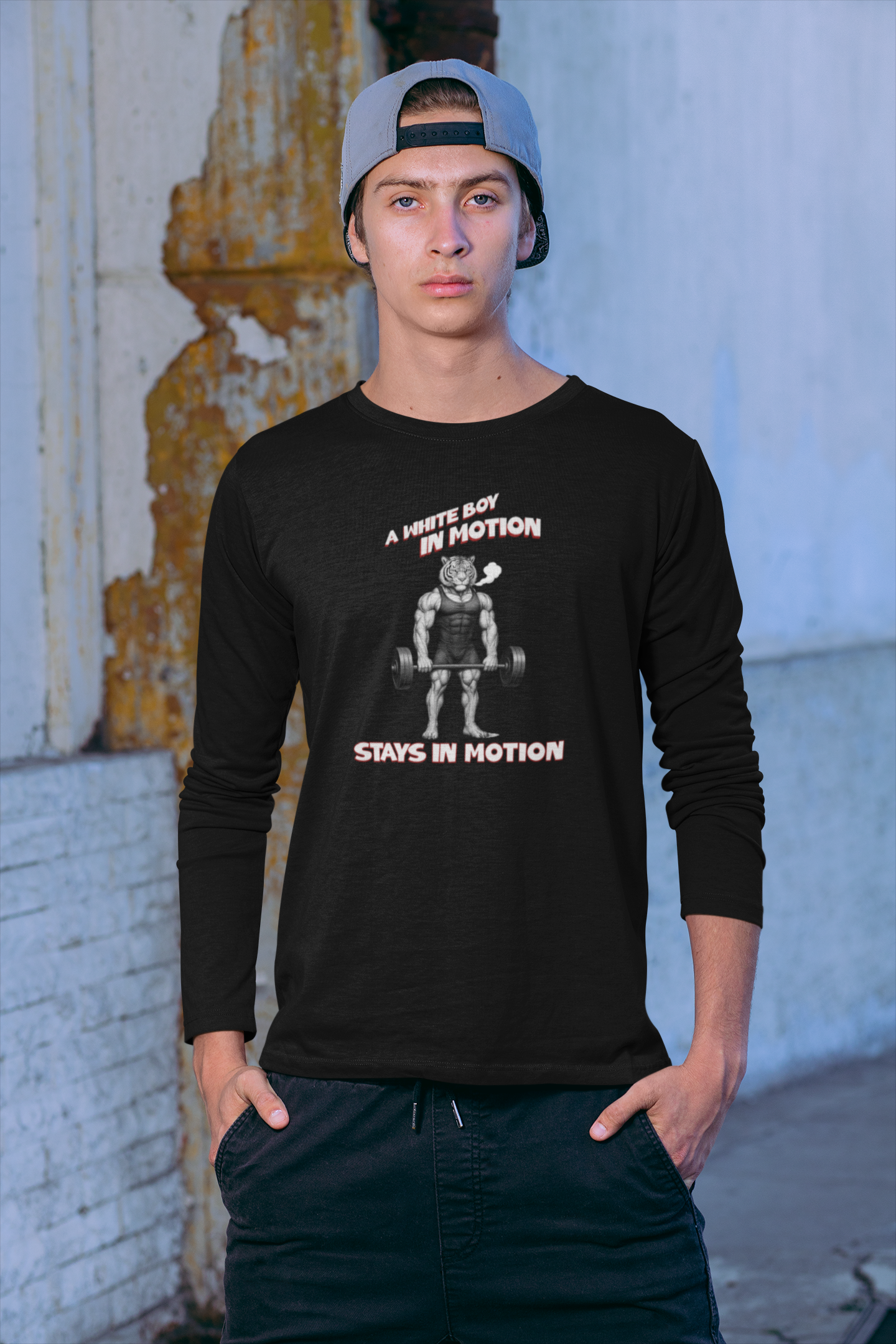 A White Boy In Motion Stays In Motion Unisex Long Sleeve Tee